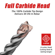 EZARC Masonry Drill Bit 5PC SDS-Plus Hammer Drill Bits 4-Cutter Carbide Tips for Reinforced Concrete, Masonry Marble Brick Tile