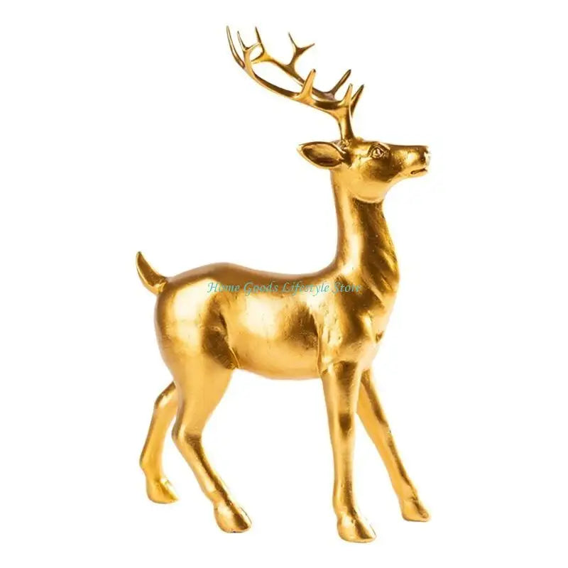 E74E Elegant Golden Deer Figurine Decoration for Home Office Tabletop Shelf Ornament