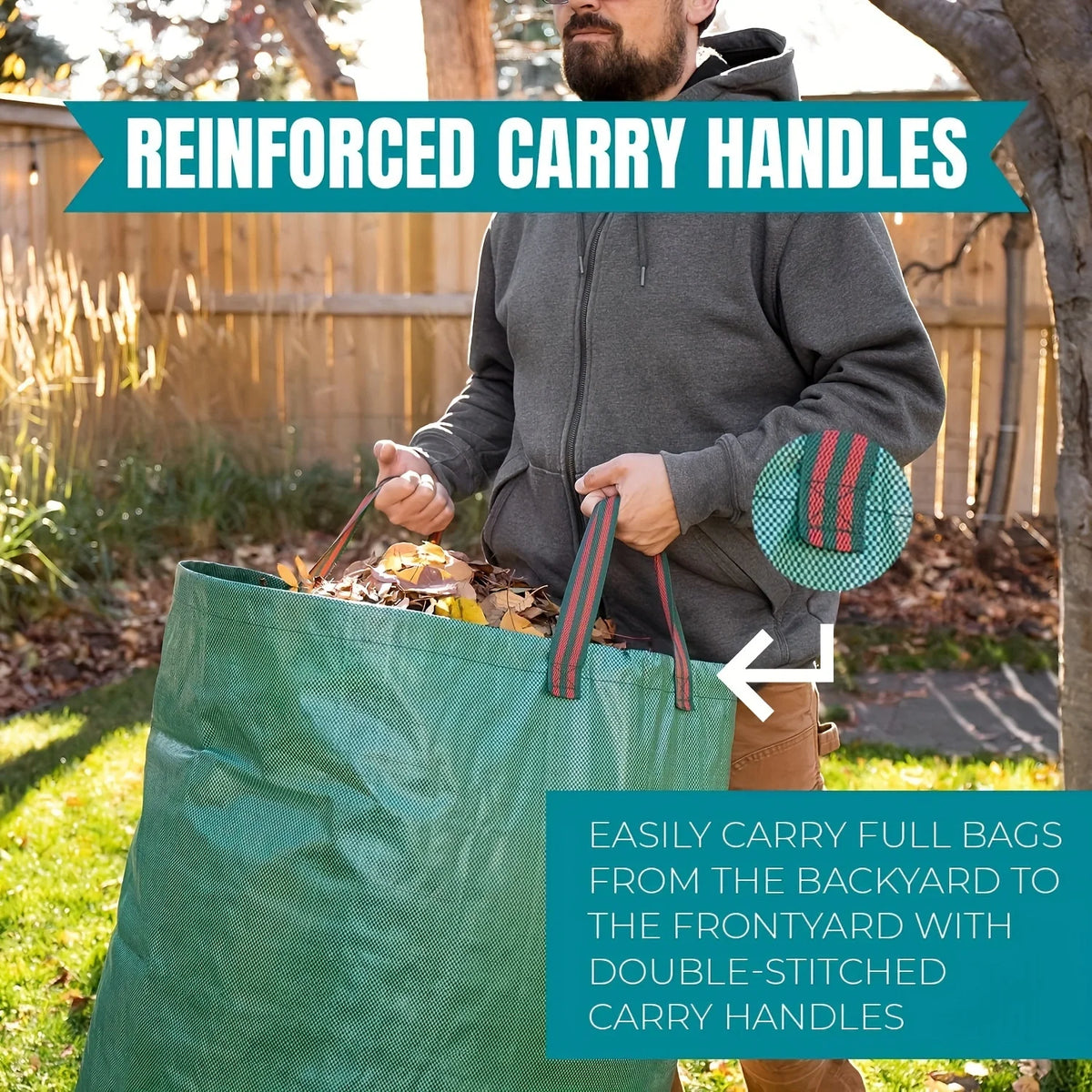Garden garbage bag heavy-duty with handle, reusable outdoor courtyard garden bag, foldable leaf and garbage recycling bag