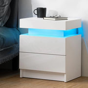 Living Room LED Nightstand Black Night Stand Led Lights Modern Nightstand 2 High Gloss Drawers Bedside Table Smart Bedroom