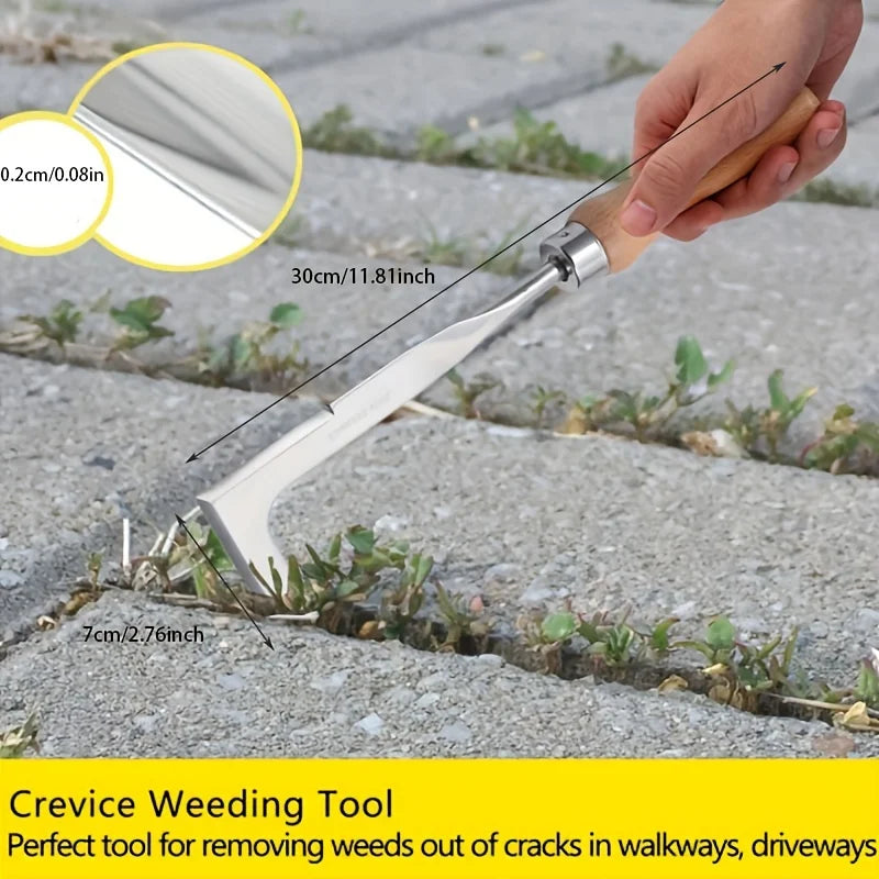 Crack Weeder Crevice Weeding Tool Stainless Steel Manual Weeder Beech Handle Gardening Tool