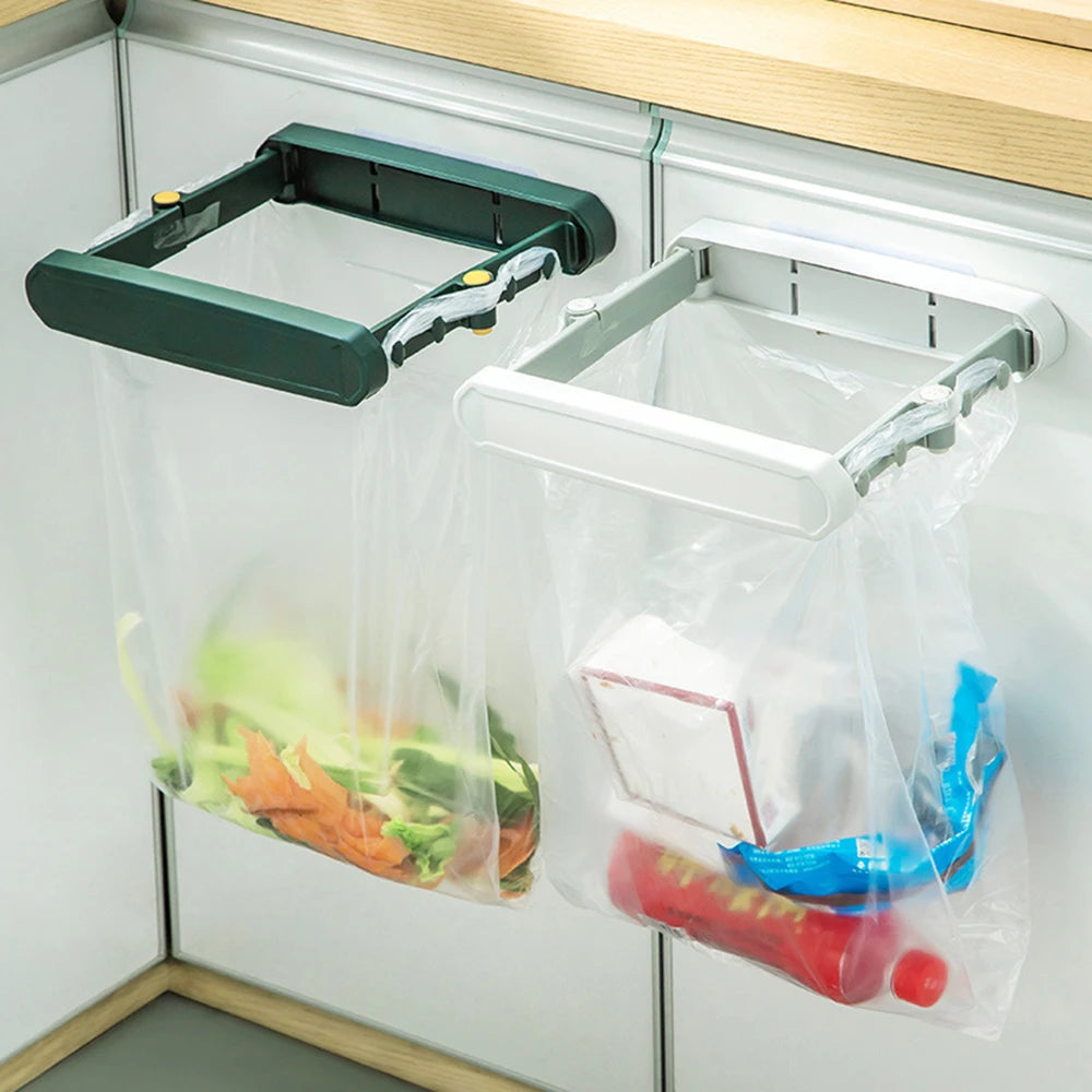 Kitchen Trash Rack Portable Cabinet Door Garbage Bags Holder Plastic Closet Garbage Storage Holder Kitchen Organizer Dish Rack