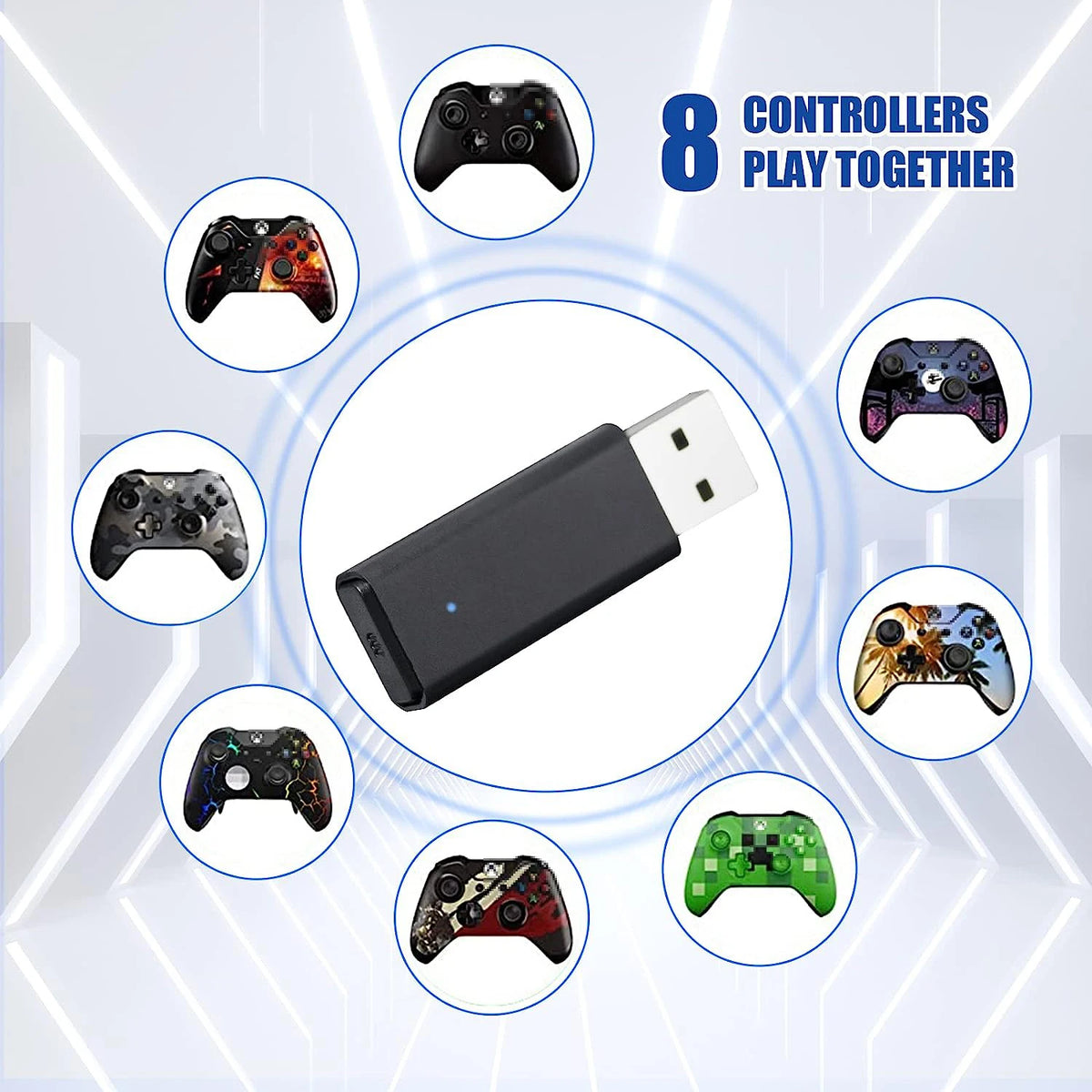 ONE S Wireless Adapter Compatible with Xbox One /S/X/Elite/ Controller for Windows 10/8/7,Simultaneous Connection of 8 Handles