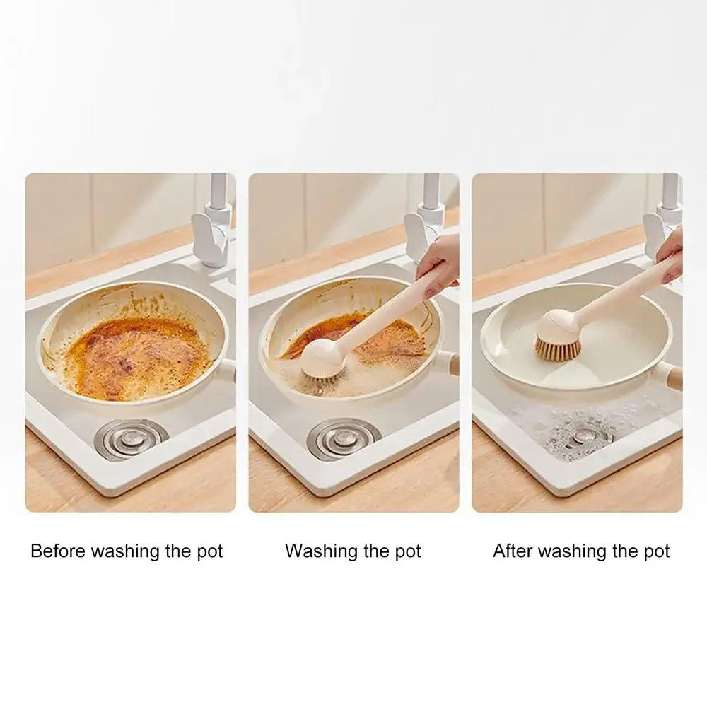 Kitchen Pot Brush for Home Use Long Handle Rotating Dish Washing Scrubber with Liquid Dispenser Easy Clean Pan and Bowl