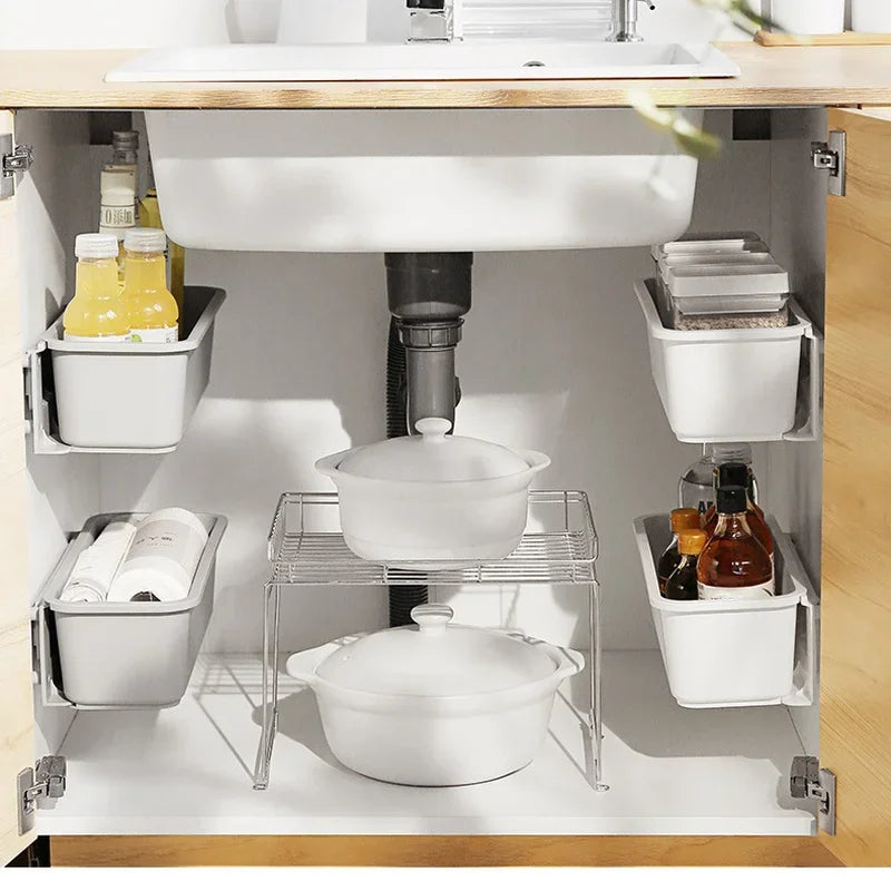 Kitchen Under Sink Storage Rack Spice Bottle Holder Organizer Shelf Bathroom Organizer Stand Wall-mounted Plastic Chopstick Box