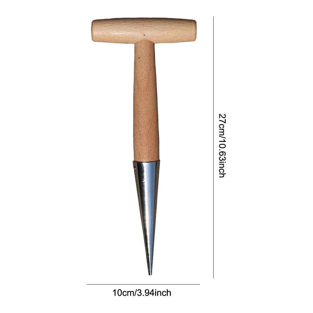 Hand Dibber Garden Tool Stainless Steel Garden Dibber With Wood Handle for Sowing Transplanting Planting Bulb Digging