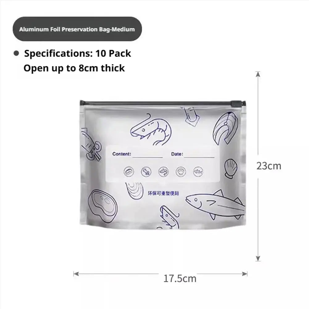 Sealed Food Storage Bag Aluminum Foil Reusable Freezer Bag Fresh Keeping Container Leakproof Meal Prep Kitchen Storage Organizer