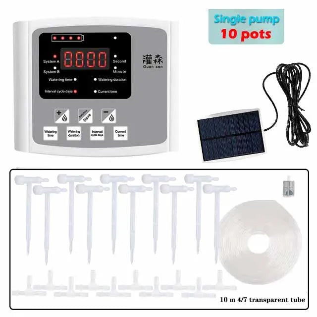 Garden Adjustable Valve Drip Irrigation Device Double Pump Controller Timer System Solar Energy Intelligent Automatic Watering