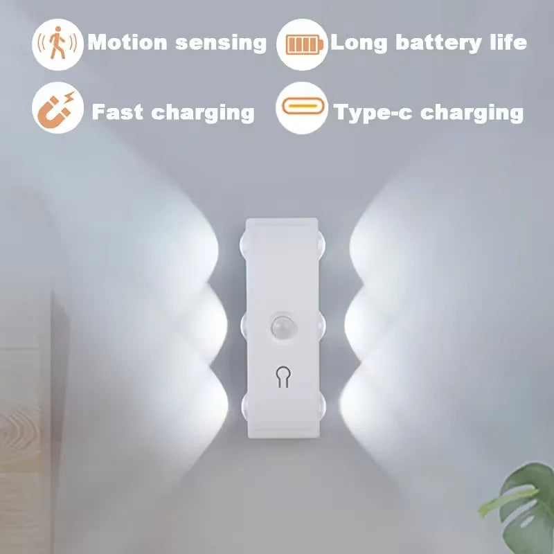 Smart Magnetic LED Wall Lamp with Motion Sensor Night Light 3 Color/Multicolor USB-Powered for Bedroom Living Office Wardrobe
