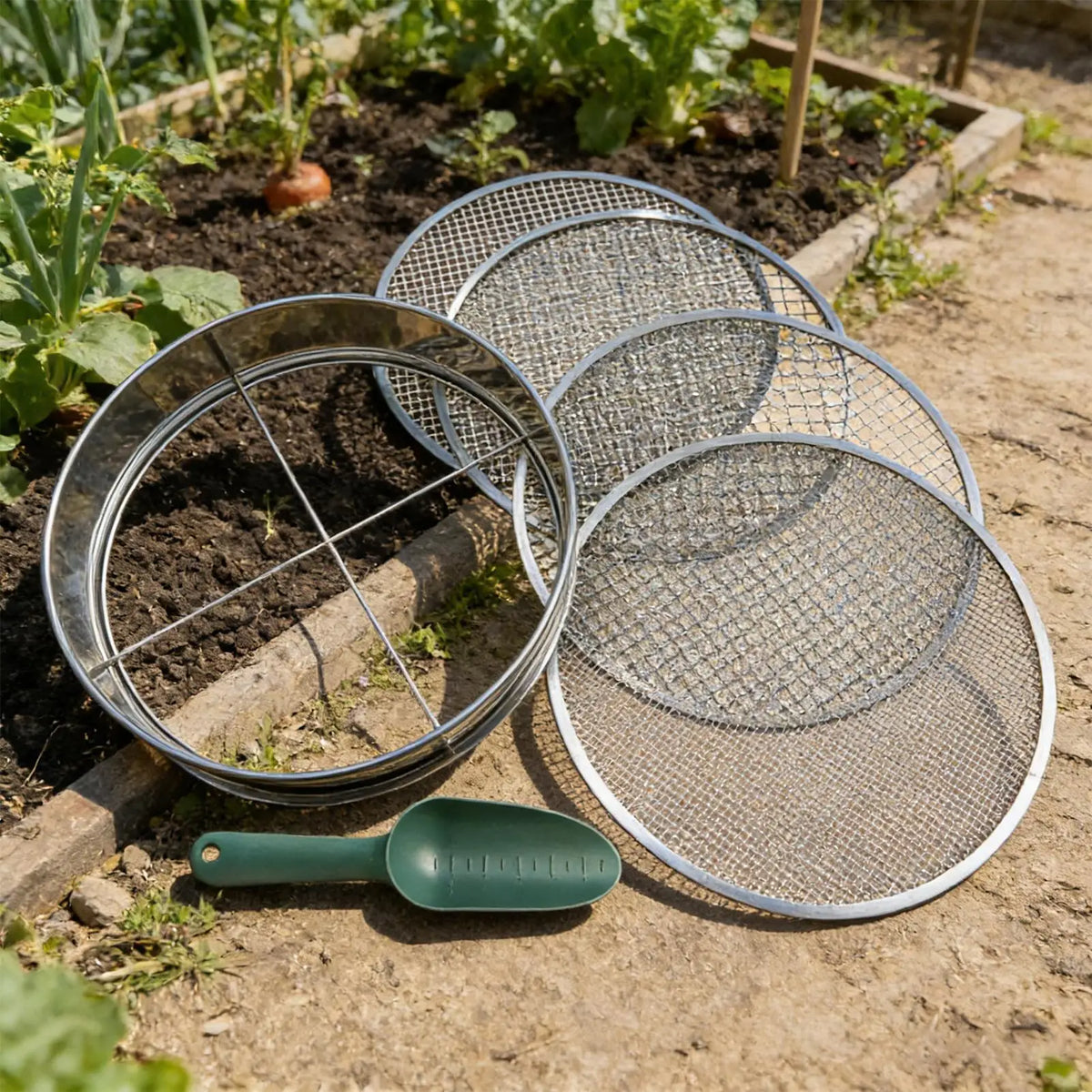 Garden Soil Sifter With 4 Mesh ScreensStainless Steel Rock Sifter Filter Mesh Flower Plant Nursery Soil Sifter For Soil Stone