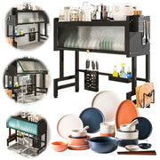 Kitchen Drain Shelf Steel Multi Organizer Cabinet Multi-Functional Kitchen Storage Rack Large Over The Sink Dish Rack with Cover