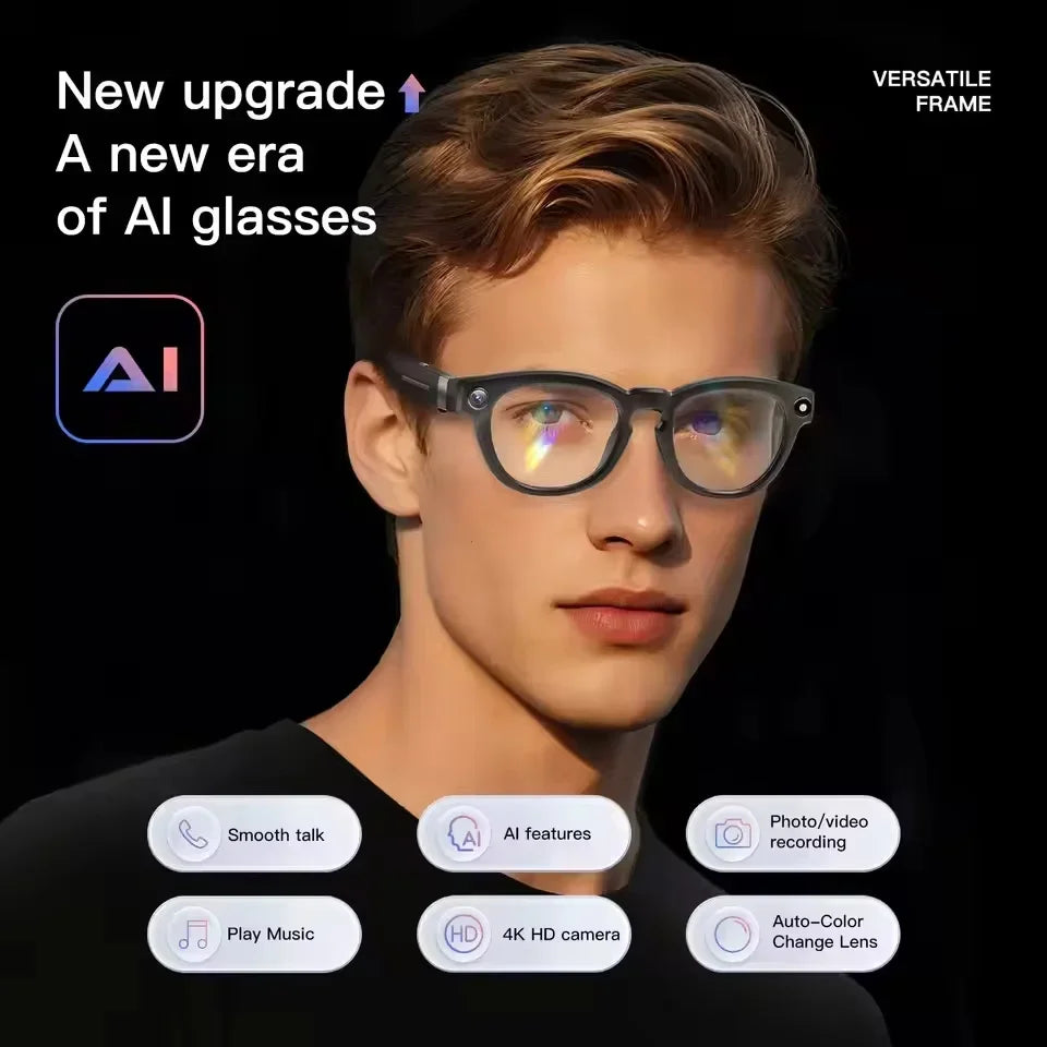 2026New800W Camera AI Glasses Men Color-Changing Smart Translation Glasses Photo Video Recording Waterproof Call SmartSunglasses