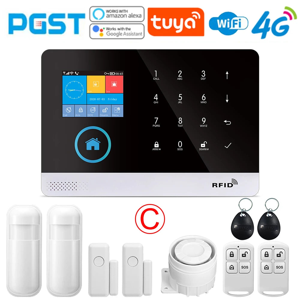 4G wireless security alarm, WIFI smart home alarm system kit, home security protection, compatible with SmartLife PGST-103