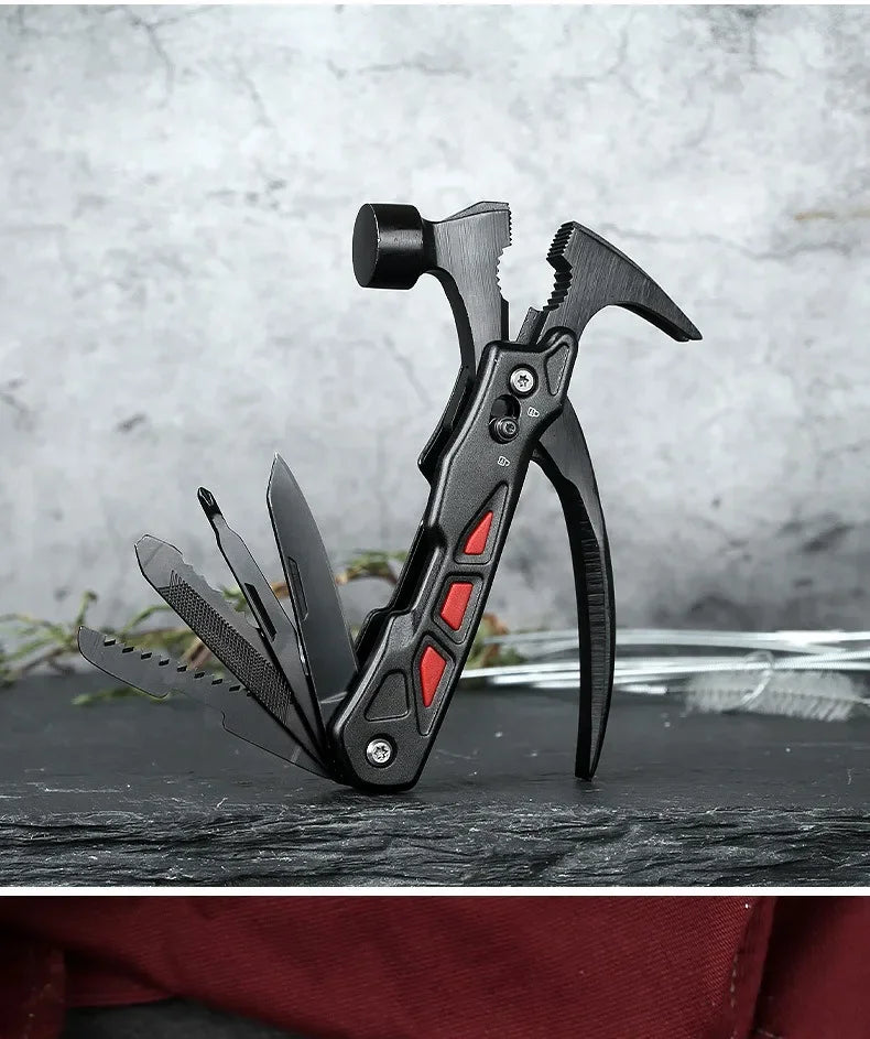 Outdoor Portable Repair Tool Claw Hammer Multi-Functional with Window Breaker Stainless Steel Pliers For Camping Tent Stakes