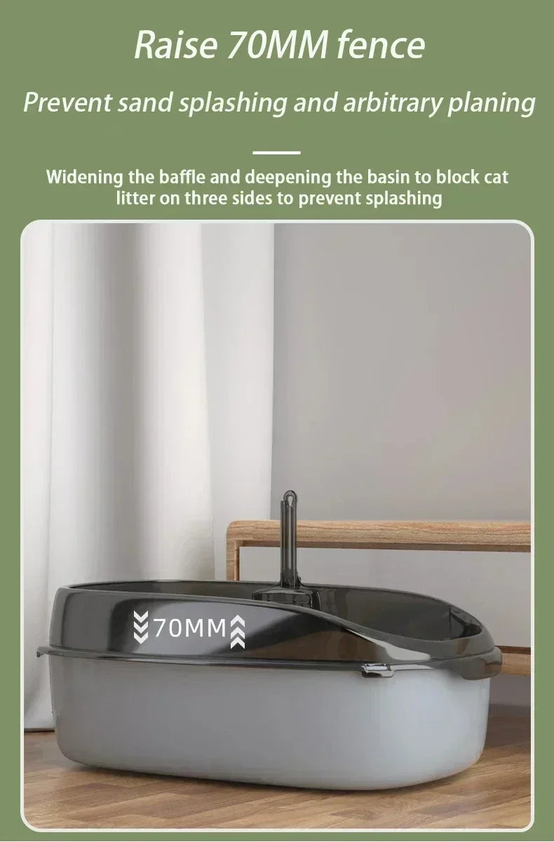 Cat Litter Box High Side Thicken Semi Enclosed Splashproof with Removable Scoop Large Capacity Easy Clean Cat Toilet Supplies