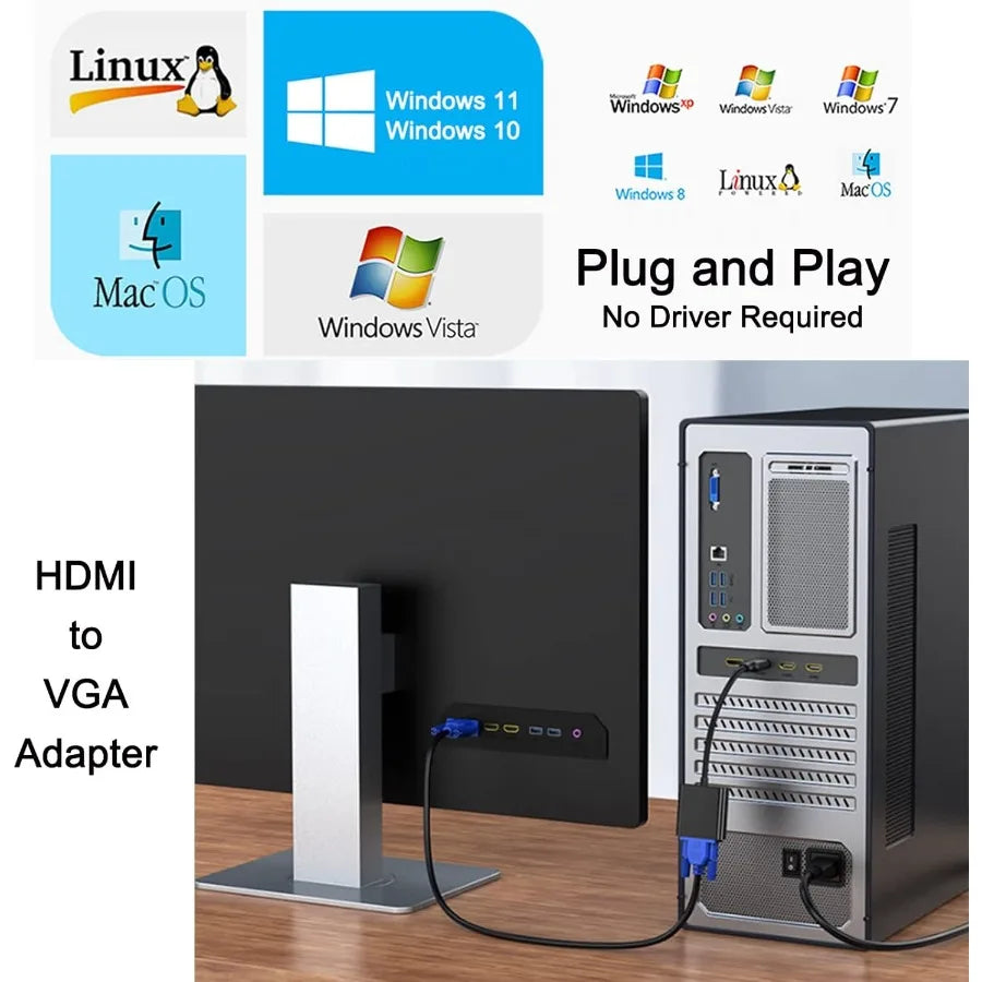 1080P HDMI-compatible To VGA Adapter Converter with Audio Power Supply for PS4 Desktop PC Laptop TV Monitor Projector Computer