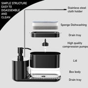 Kitchen Soap Dispenser Set, Kitchen Sink Soap Dispenser, Dish Soap Dispenser with Sponge Rack, Rag Rack and Tray, 4-in-1 Storage