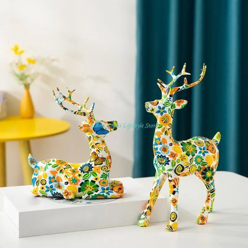 E74E Elegant Golden Deer Figurine Decoration for Home Office Tabletop Shelf Ornament