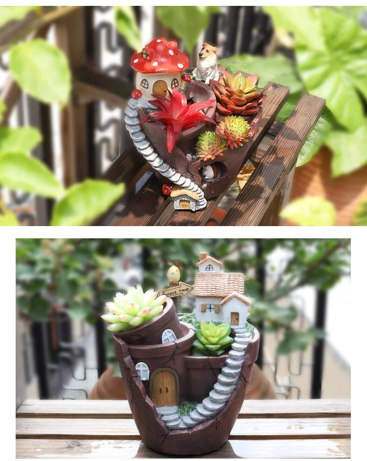 Dropshipping Garden Pot for Succulents Cactus, Creative Farmhouse Planter, Resin Flower Pots Fairy Garden Ornaments Home Decor