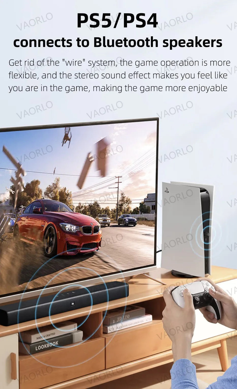 for PS5 PS4 TV Computer Bluetooth Headset Wireless Audio Transmitter Bluetooth 5.3 Audio Adapter Driver-free/Plug and Play