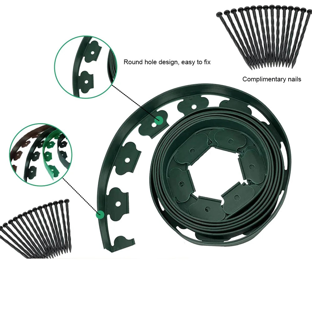10M Landscape Edging Kit Fixed Garden Barrier Lawn Grass Plastic Edging Border Edging Garden Edging Coil for Lawn Yard Pathway