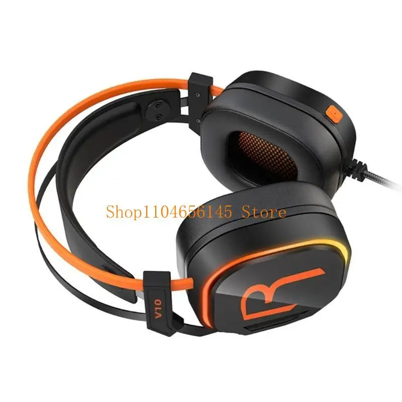 V10 Over Ear USB Corded Gaming Headphones Headsets with Comfortable Protein Leather Ear Cushions Sweatproof Noise Reduce