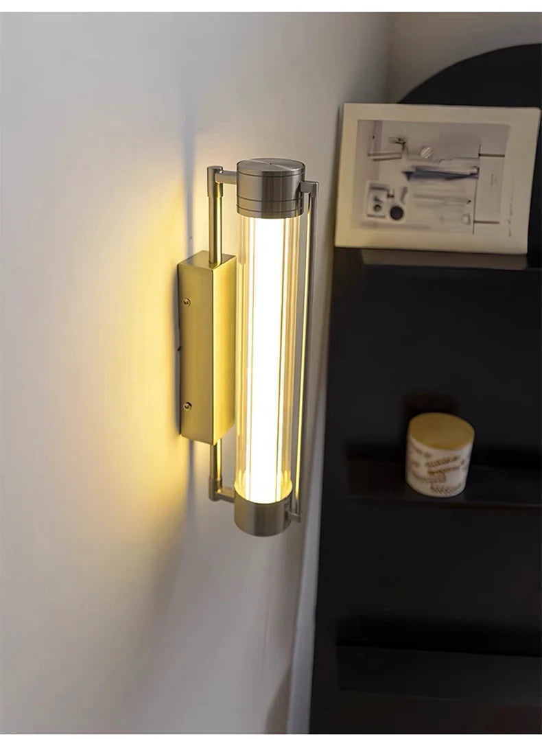 Italian living room, dining room, aisle wall lamp, sand nickel color, creative and simple glass wall lamp