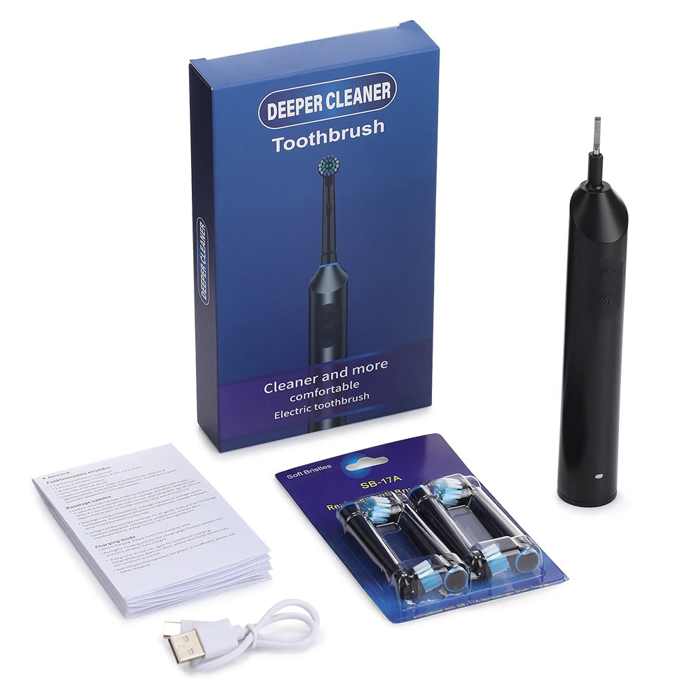 Smart Timer Rotating Electric Toothbrush, 5 Modes Teeth Cleaning Setting , Electric Teethbrush with 4 Teethbrush Round Heads