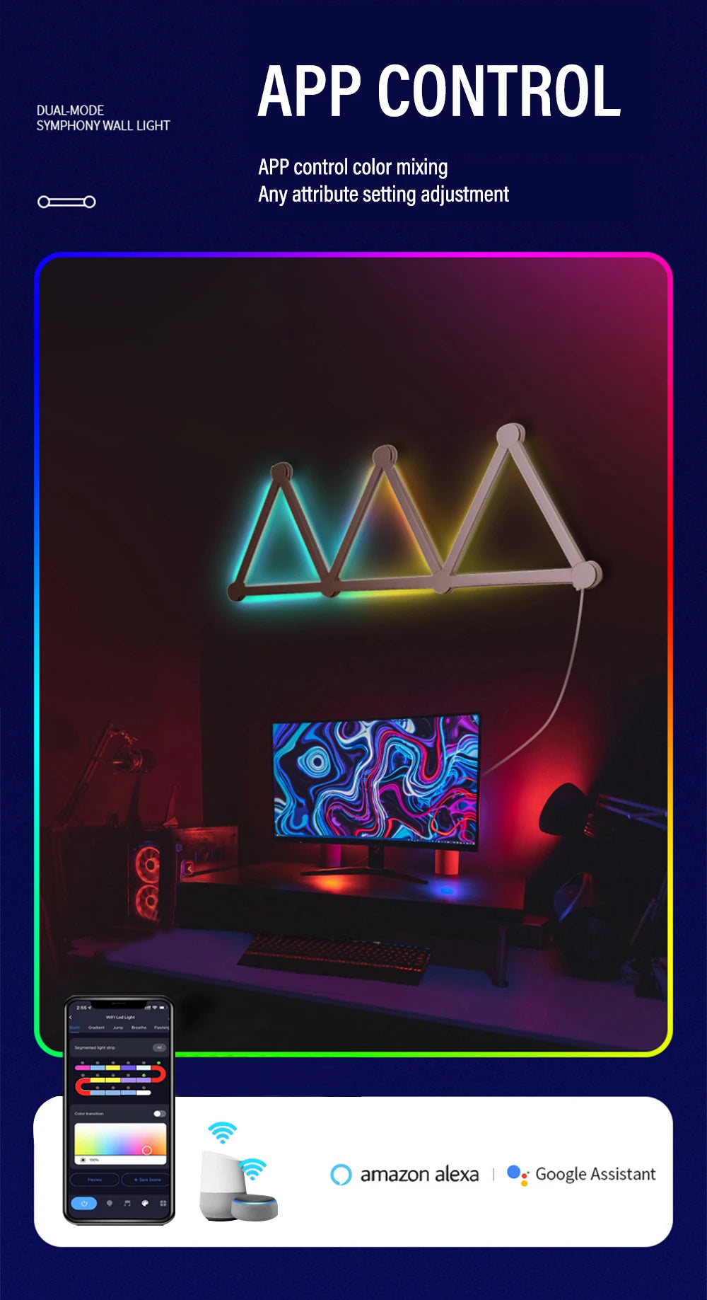LED Smart Wall Lamp RGBIC Light Bar DIY Atmosphere Night Light APP Music Rhythm TV Backlight Bedroom Game Room Decoration