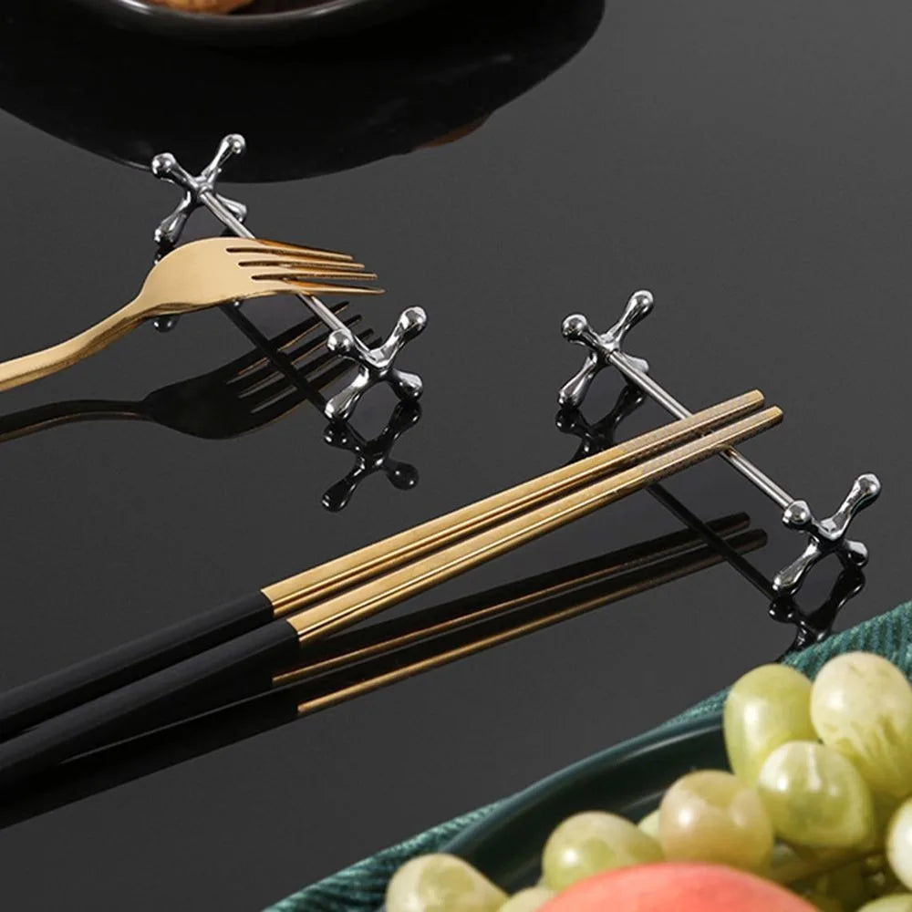 Kitchen Gadget Barbell Shape Chopstick Pillow Japanese-style Electroplate Spoon Holder Stainless Steel Fork Stand Dining Table