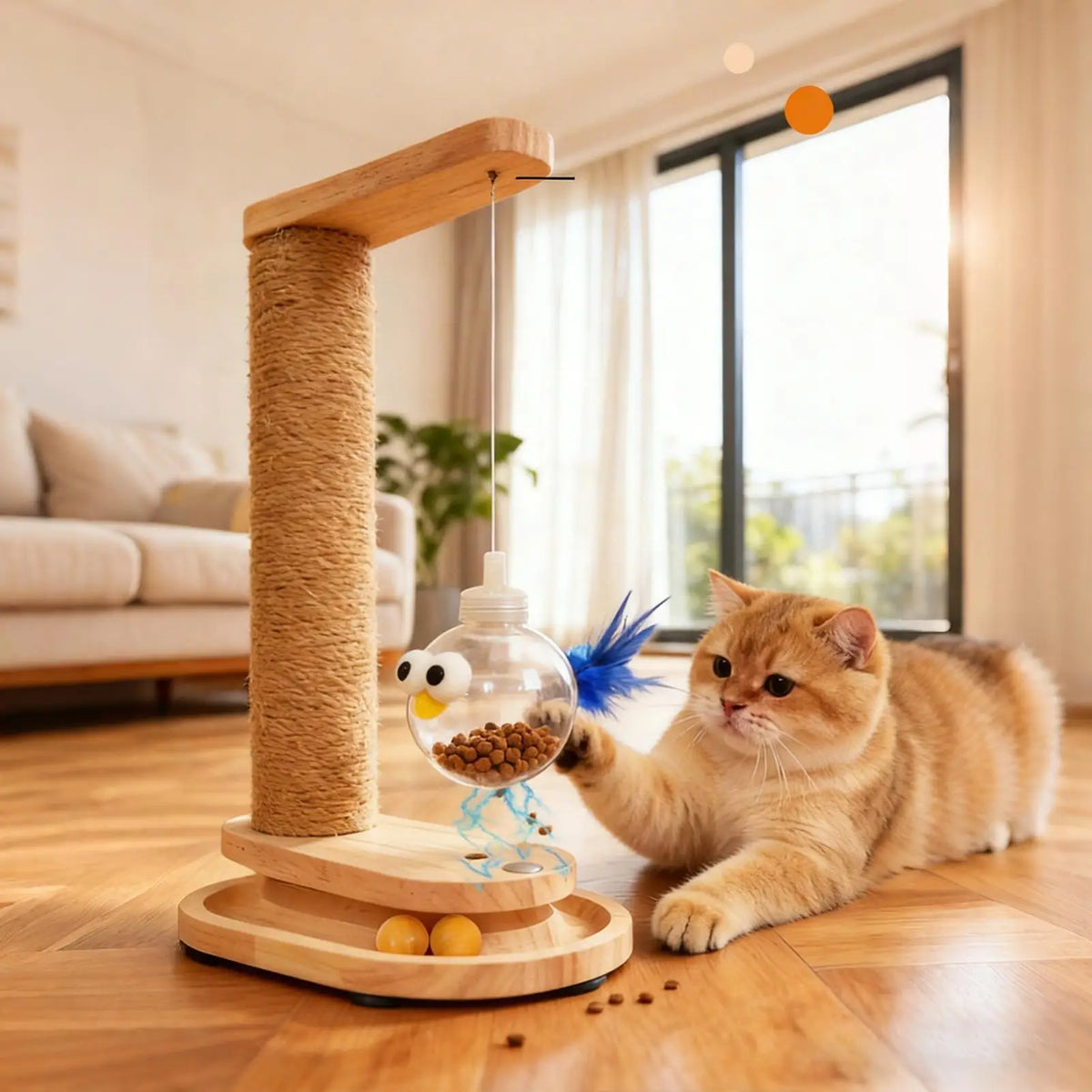 Cat Scratching Post with Treat Dispenser Sisal Rope Scratcher Toy Furniture Protector for Indoor Cats Kittens Climbing Activity