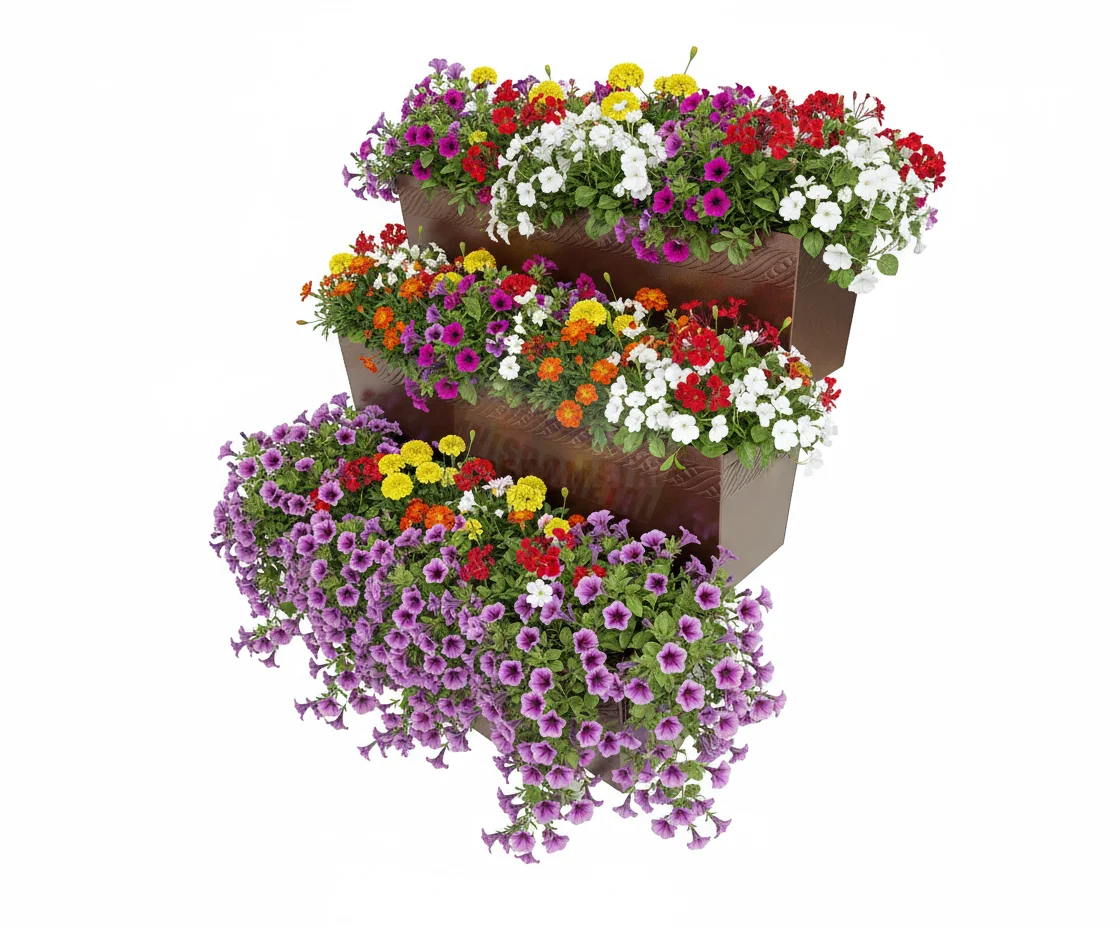 Garden Planter Flower Box Garden Bed Raised 3-tier Mobile Garden Balcony Planter Trolley With 4 Wheels Easy Movable and Fixed