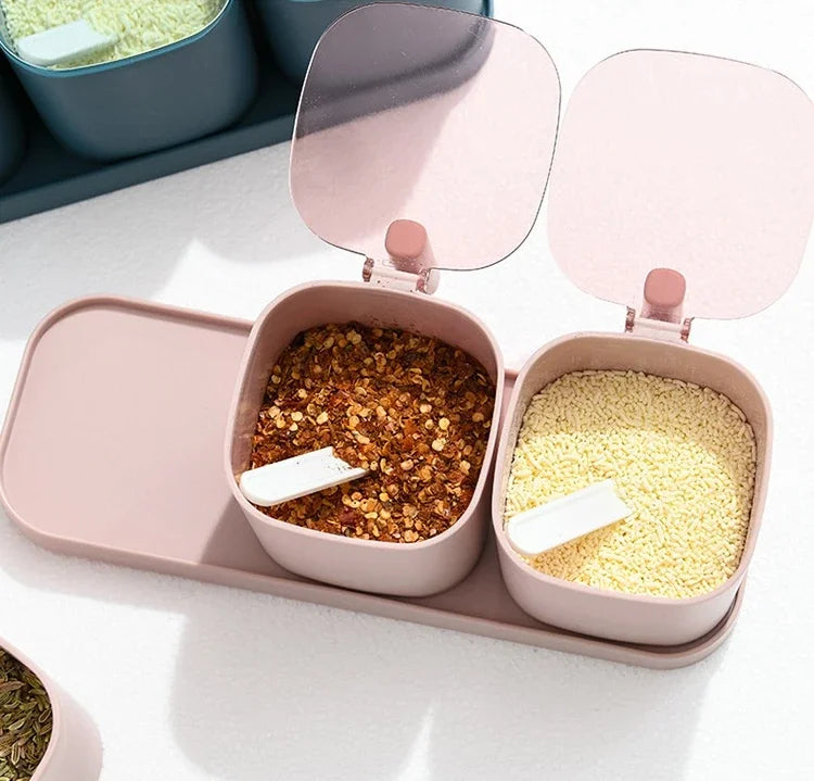 Kitchen Seasoning Boxes Set Gadget Organizer Condiment Container Pepper Sugar Bowl Salt Spice Shaker Storage Jar