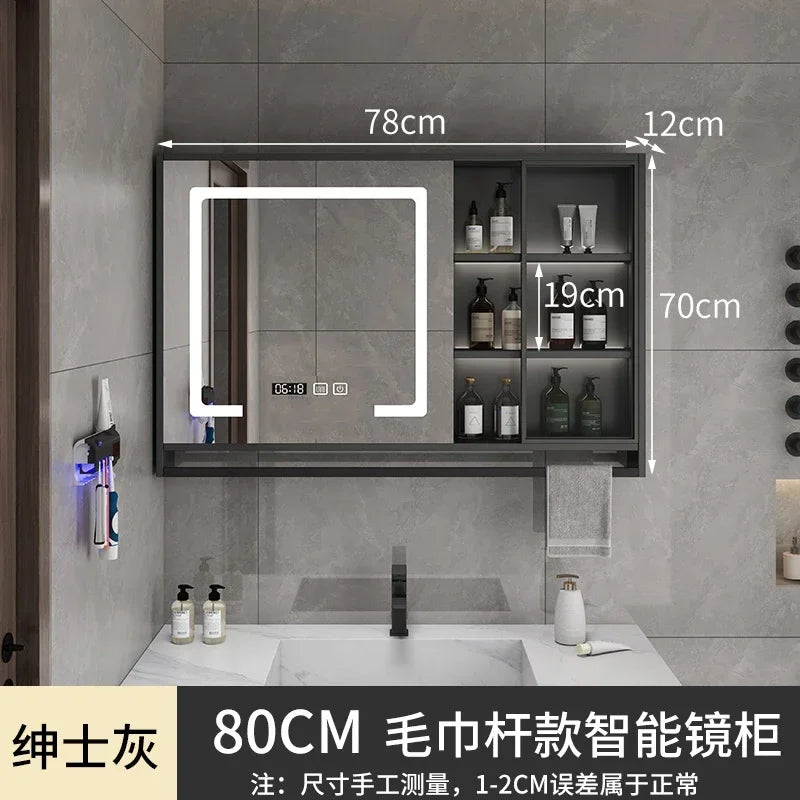 Smart Bathroom Storage Mirror Cabinets with Towel Rod Wall Standing Closet Light Mirror Cabinets Organizador Bathroom Furniture