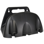 A wall mounted garden hose rack made of heavy-duty plastic for storing outdoor garden watering and irrigation tools