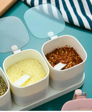 Kitchen Seasoning Boxes Set Gadget Organizer Condiment Container Pepper Sugar Bowl Salt Spice Shaker Storage Jar