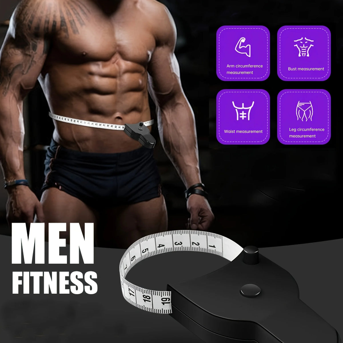 Body fat caliper and Waist Measurement Tape set - handheld fat caliper and tape combination, portable fitness measuring tool