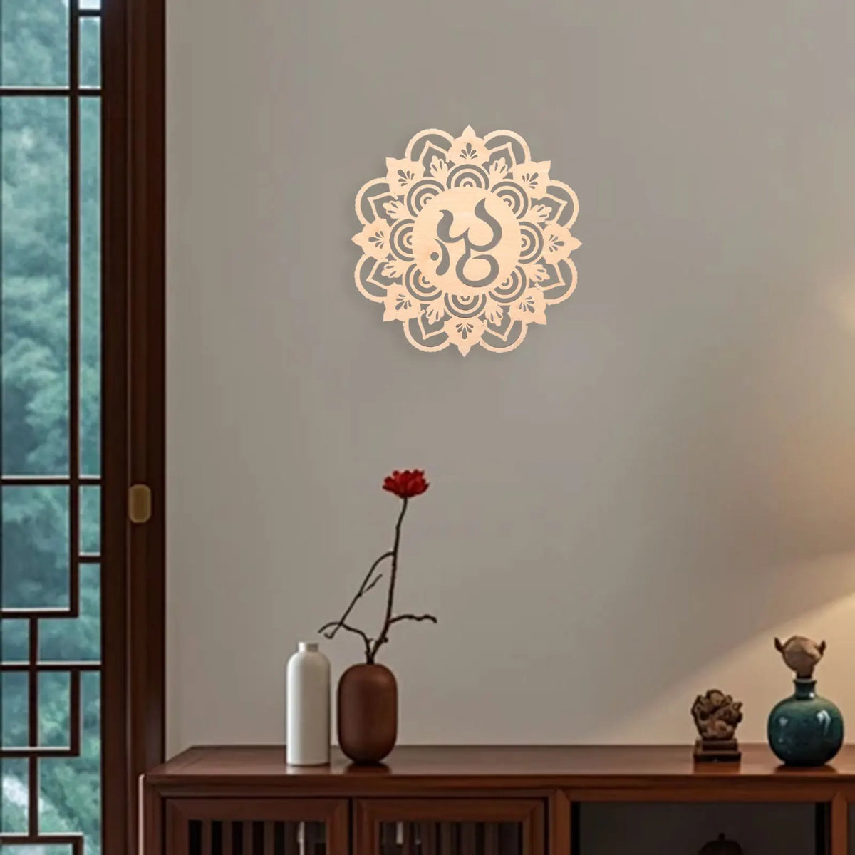 Geometric Indoor Wall Art Boho Abstract Ornament Wooden Round Craft Flower DIY Art Decoration for Home Bathroom Kitchen Entryway