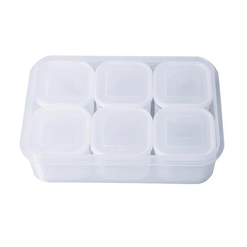 Food Storage Container 6 Grids Vegetable Fruit Fresh-keeping Box with Lid for Refrigerator Kitchen Spice Seasoning Storage Jar