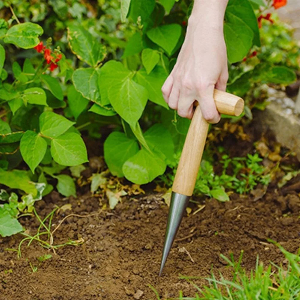 Hand Dibber Garden Tool Stainless Steel Garden Dibber With Wood Handle for Sowing Transplanting Planting Bulb Digging