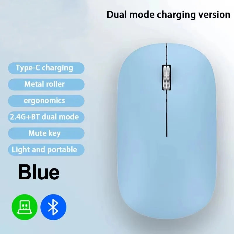 Wireless Mouse Bluetooth Silent 2.4G Dual-mode Type-C Charging Ergonomic Morandi Portable Laptop Office Gaming Mouse