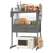 Kitchen Microwave Storage Rack Household Oven Integrated Dust-proof Bowl And Dish Drain Knife Holder Storage Rack
