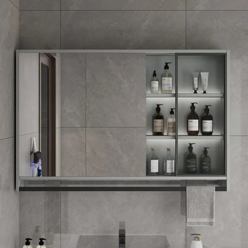 Smart Bathroom Storage Mirror Cabinets with Towel Rod Wall Standing Closet Light Mirror Cabinets Organizador Bathroom Furniture