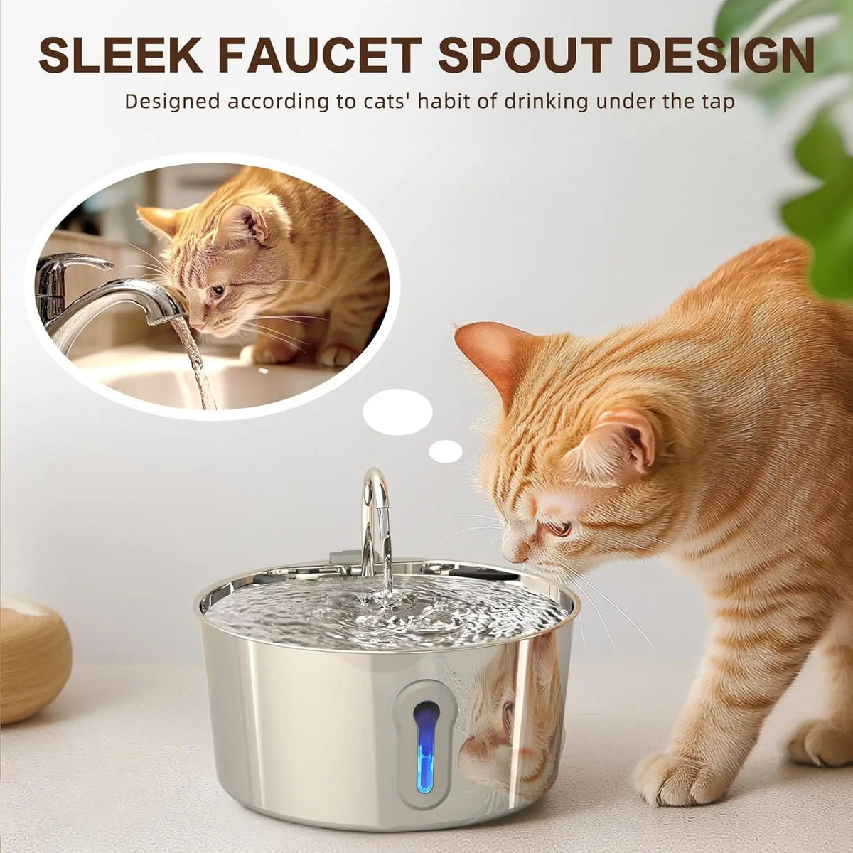 Cat Water Fountain, 4.0L Automatic Pet Fountain Stainless Steel Large Dog Water Dispenser with Quiet Pump for Cat Dog Inside