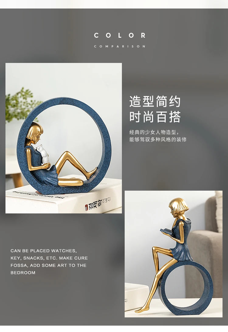 creative idea home accessories desk decoration Reading girl décoration miniature handicraft home decoration accessories  decor