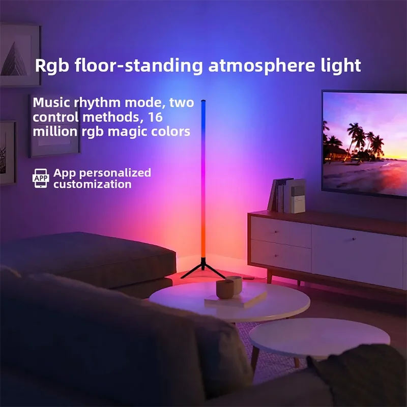 Smart  RGB Corner Floor Lamp with App & Remote Control, Dimmable LED Mood Light for Gaming Living Room Bedroom