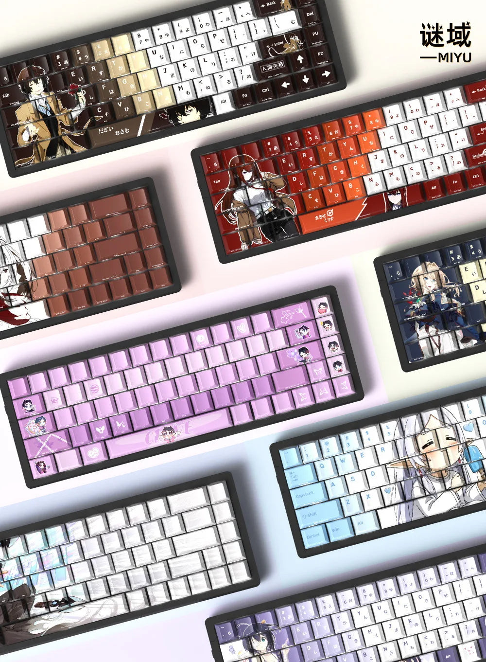 Anime Gaming Keyboard Keycaps 129 Key Set Pbt Material Five-Sided Heat Sublimation Transparent Side-Engraved Mechanical Keyboard