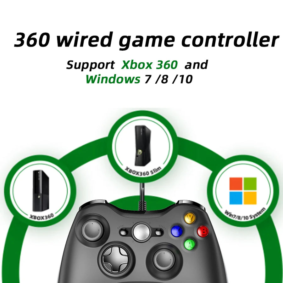 360 wired game controller supports Xbox 360 and Windows 7/8/10, with built-in motor, multiple colors to choose from