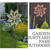 Garden Stake Metal Wind Spinners Creative Durable Gardening Plug Rotating Double Windmill Sculpture Backyard Patio