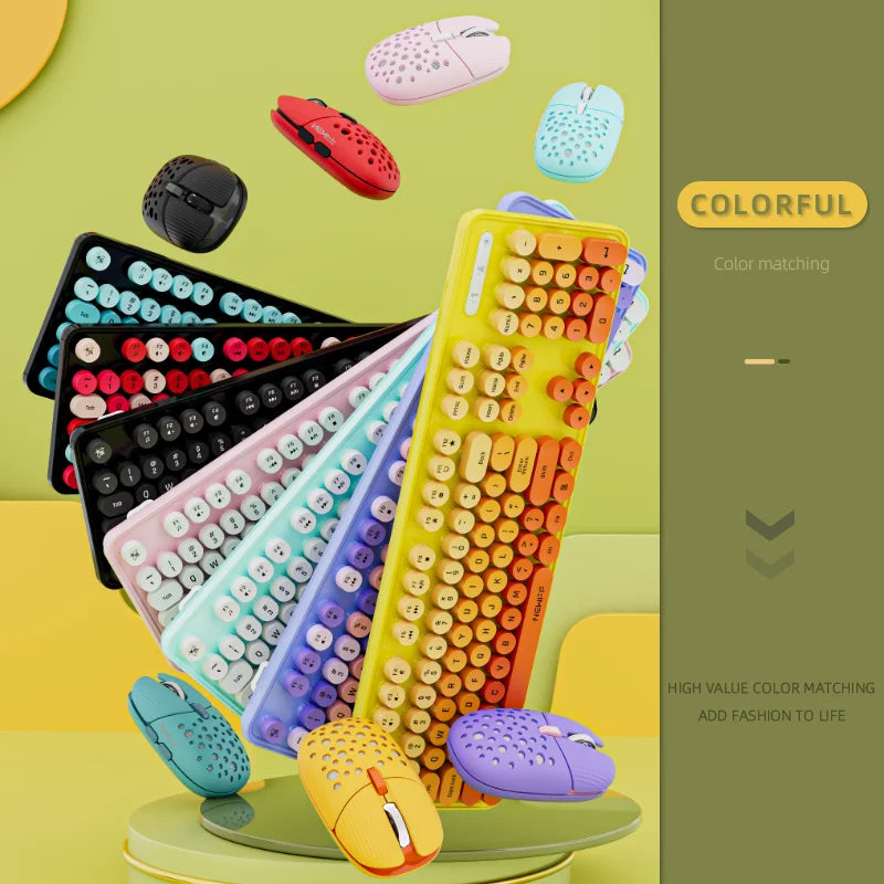 Cute 104Keys Retro Round Keycap 2.G Wireless Gaming Keyboard Mouse Combo Ergonomic Keyboard With Multimedia function keys